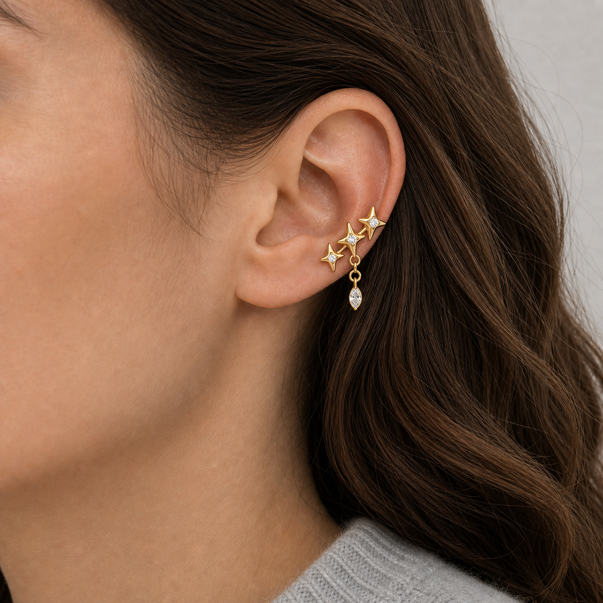 Clear CZ ASTM F136 Titanium Flat Back - Gold, Internally Threaded, 16G, 1.2 x 8+4 mm — wearing view two (P-FB-0079-G01)