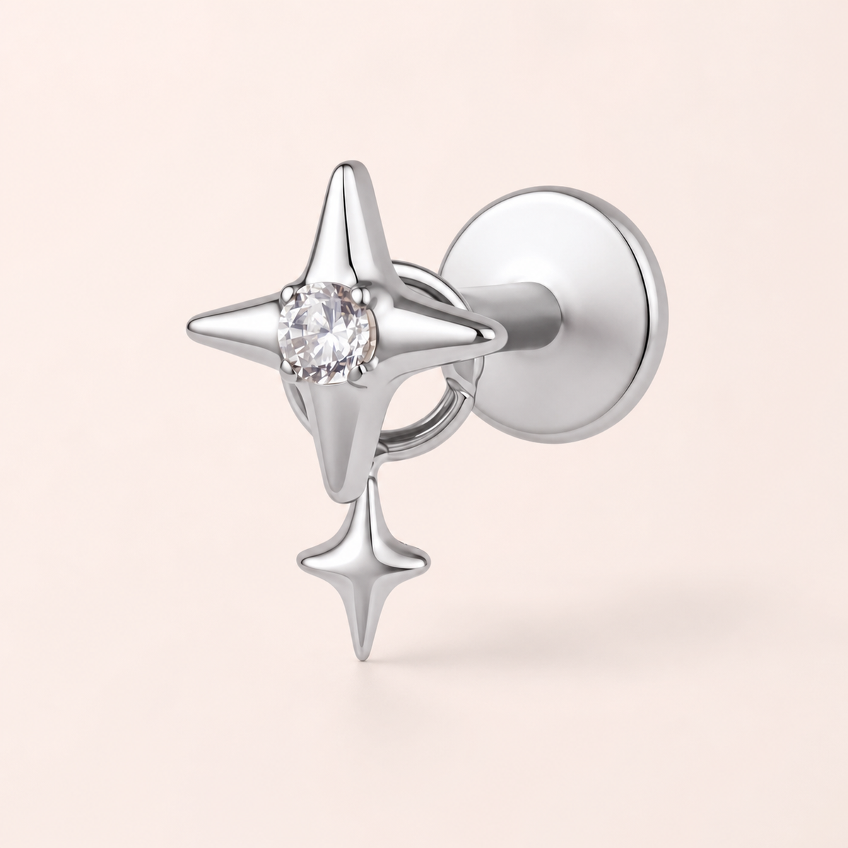 Clear CZ ASTM F136 Titanium Flat Back - Silver, Internally Threaded, 16G, 1.2 x 8+4 mm — primary product image (P-FB-0080-S01)