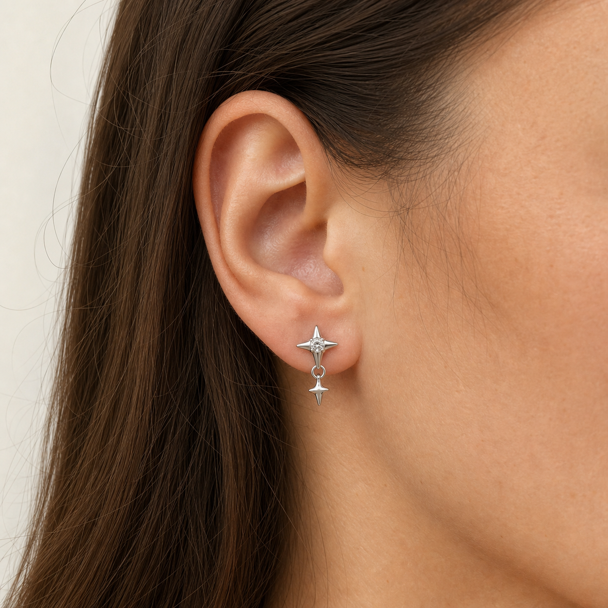 Clear CZ ASTM F136 Titanium Flat Back - Silver, Internally Threaded, 16G, 1.2 x 8+4 mm — wearing view one (P-FB-0080-S01)