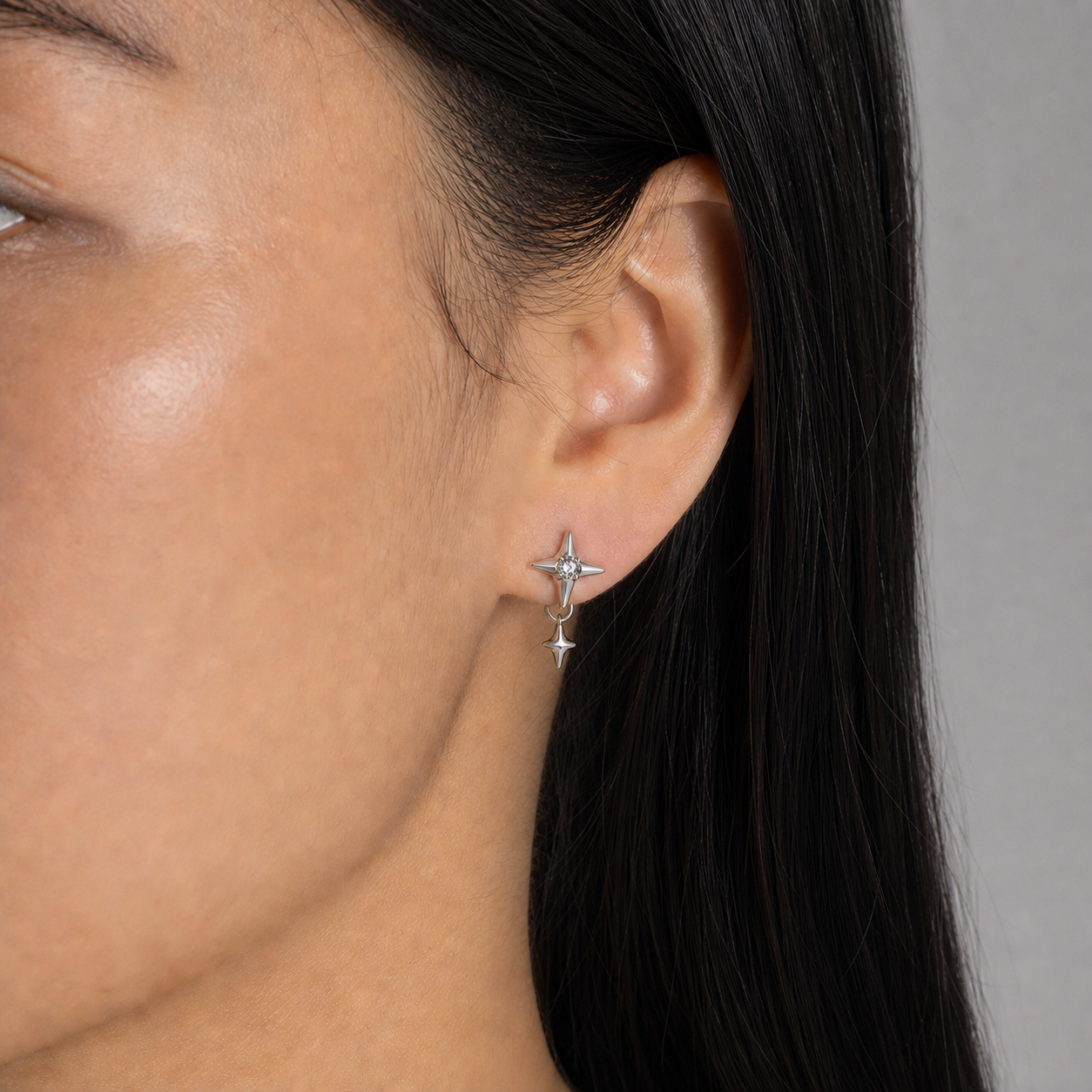 Clear CZ ASTM F136 Titanium Flat Back - Silver, Internally Threaded, 16G, 1.2 x 8+4 mm — wearing view six (P-FB-0080-S01)