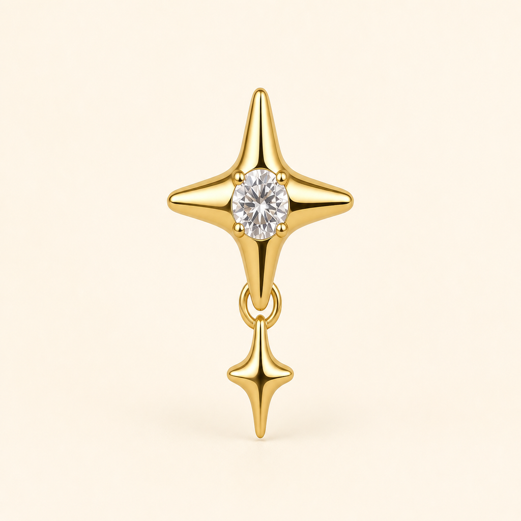 Clear CZ ASTM F136 Titanium Flat Back - Gold, Internally Threaded, 16G, 1.2 x 8+4 mm — primary product image (P-FB-0081-G01)