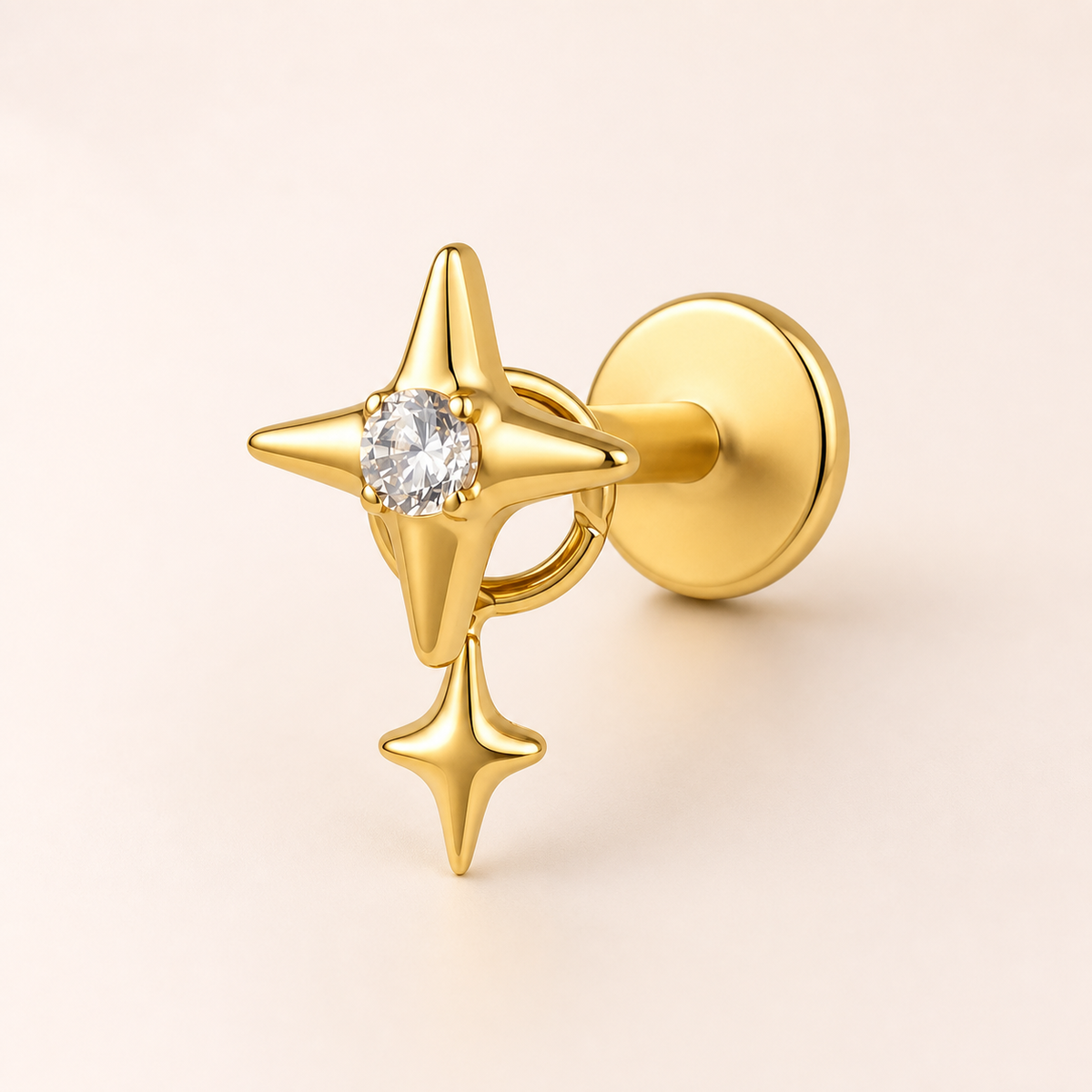 Clear CZ ASTM F136 Titanium Flat Back - Gold, Internally Threaded, 16G, 1.2 x 8+4 mm — primary product image (P-FB-0081-G01)