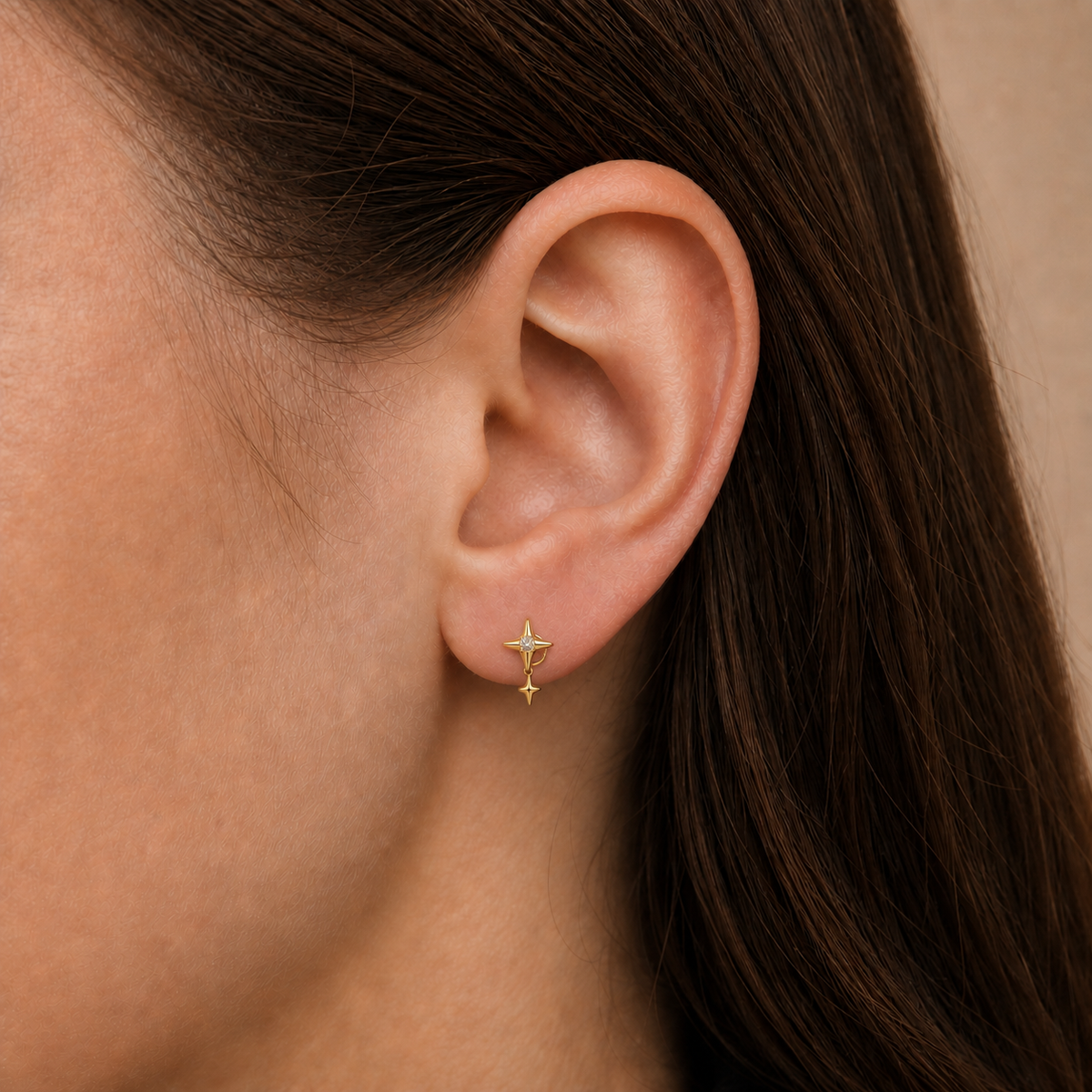 Clear CZ ASTM F136 Titanium Flat Back - Gold, Internally Threaded, 16G, 1.2 x 8+4 mm — wearing view two (P-FB-0081-G01)