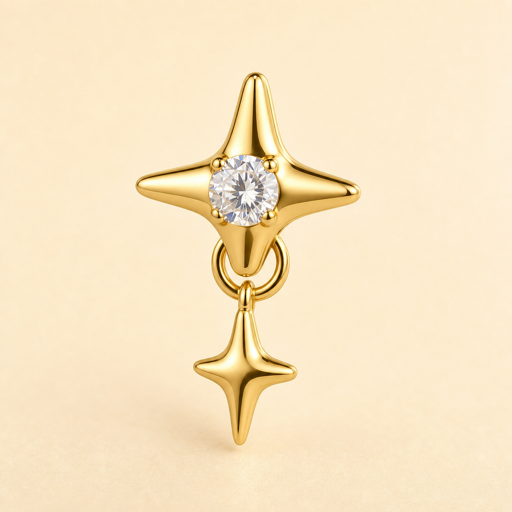 Clear CZ ASTM F136 Titanium Flat Back - Gold, Internally Threaded, 16G, 1.2 x 8+4 mm — product detail views (P-FB-0081-G01)