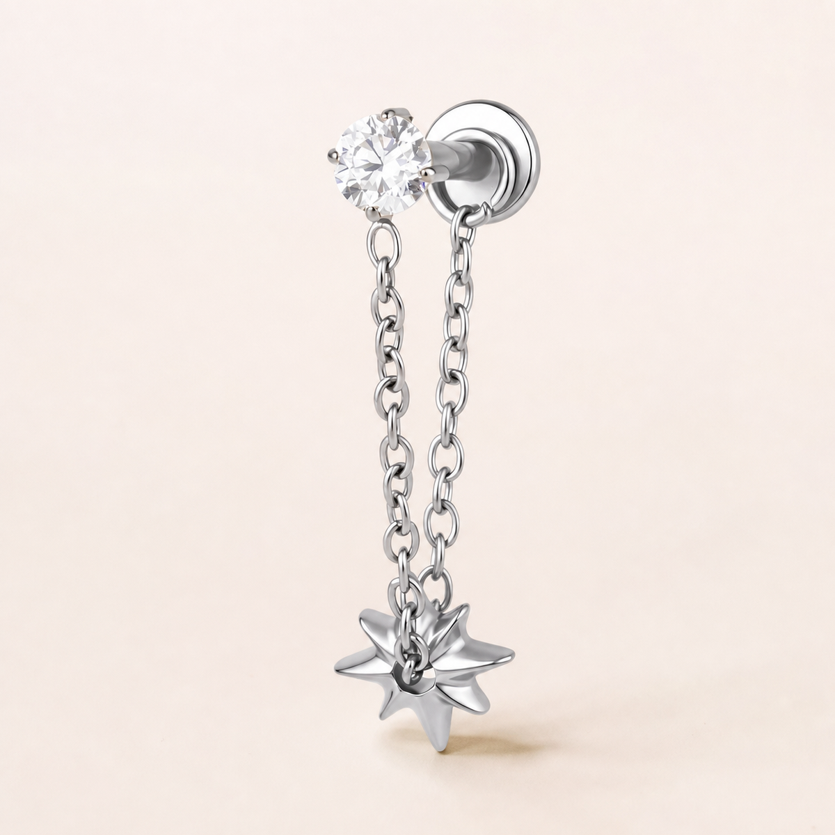 Clear CZ ASTM F136 Titanium Flat Back - Silver, Internally Threaded, 16G, 1.2 x 8+4 mm — primary product image (P-FB-0082-S01)