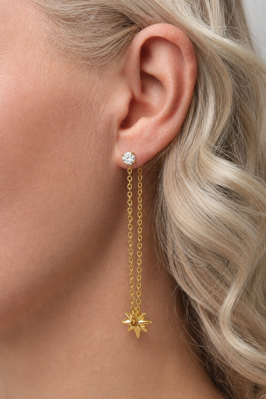 Clear CZ ASTM F136 Titanium Flat Back - Gold, Internally Threaded, 16G, 1.2 x 8+4 mm — wearing view two (P-FB-0083-G01)