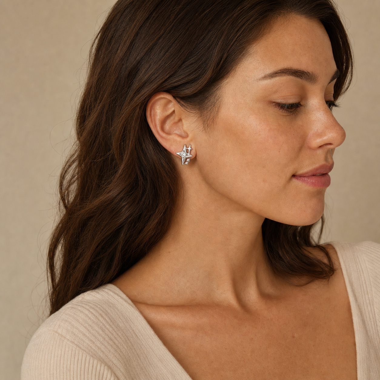 Clear CZ ASTM F136 Titanium Flat Back - Silver, Threadless, 18G, 1.0 x 6+4 mm — wearing view one (P-FB-0084-S01)