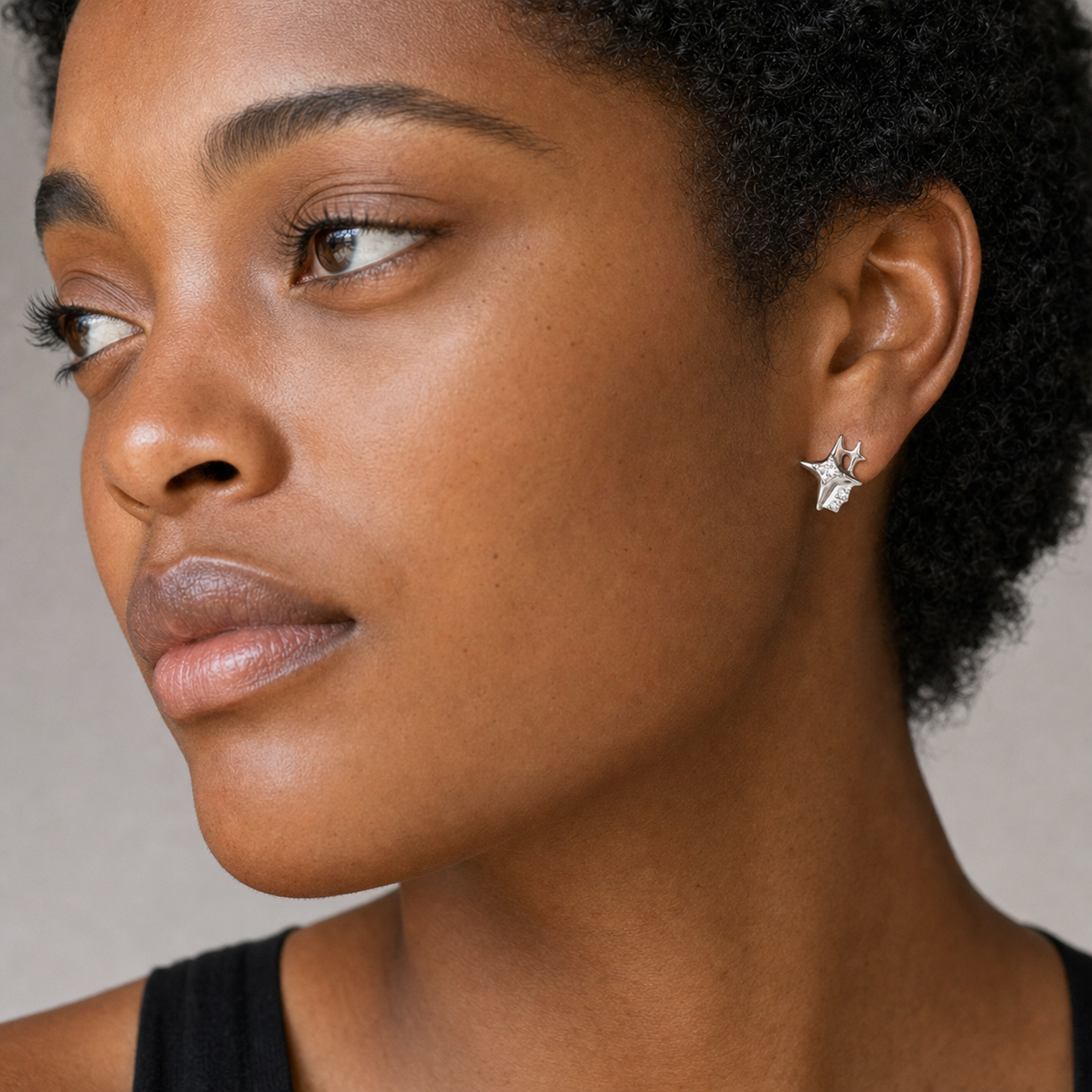 Clear CZ ASTM F136 Titanium Flat Back - Silver, Threadless, 18G, 1.0 x 6+4 mm — wearing view two (P-FB-0084-S01)