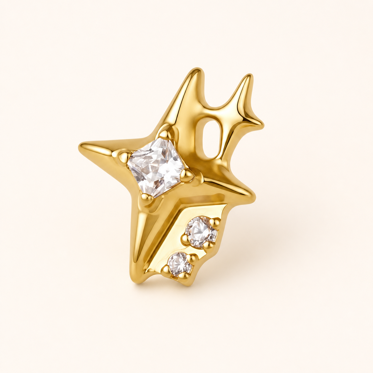 Clear CZ ASTM F136 Titanium Flat Back - Gold, Threadless, 18G, 1.0 x 6+4 mm — primary product image (P-FB-0085-G01)