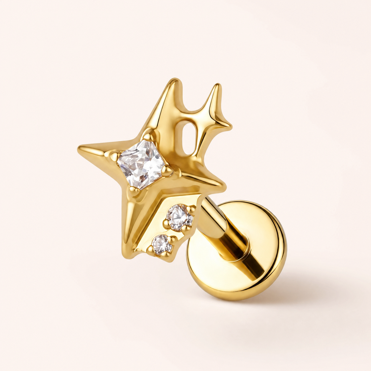 Clear CZ ASTM F136 Titanium Flat Back - Gold, Threadless, 18G, 1.0 x 6+4 mm — primary product image (P-FB-0085-G01)