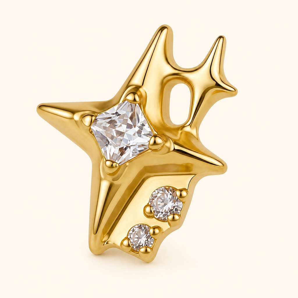 Clear CZ ASTM F136 Titanium Flat Back - Gold, Threadless, 18G, 1.0 x 6+4 mm — product detail views (P-FB-0085-G01)