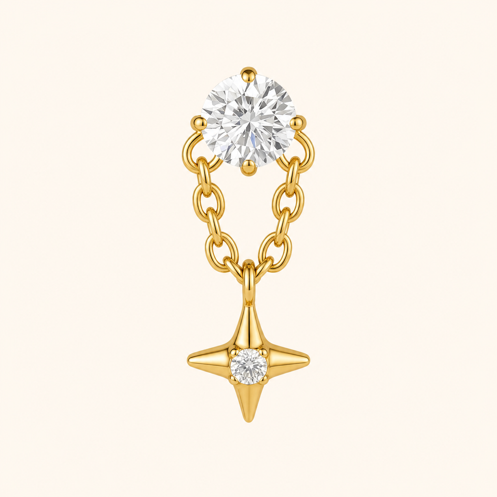 Clear CZ ASTM F136 Titanium Flat Back - Gold, Internally Threaded, 16G, 1.2 x 8+4 mm — primary product image (P-FB-0087-G01)