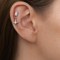 Clear CZ ASTM F136 Titanium Flat Back - Silver, Internally Threaded, 16G, 1.2 x 8+4 mm — wearing view four (P-FB-0088-S01)