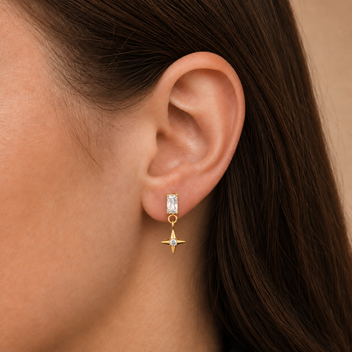 Clear CZ ASTM F136 Titanium Flat Back - Gold, Internally Threaded, 16G, 1.2 x 8+4 mm — wearing view two (P-FB-0089-G01)