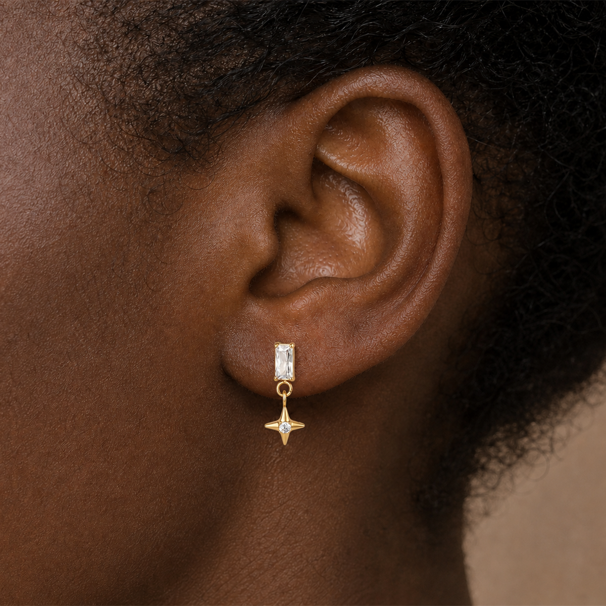 Clear CZ ASTM F136 Titanium Flat Back - Gold, Internally Threaded, 16G, 1.2 x 8+4 mm — wearing view three (P-FB-0089-G01)