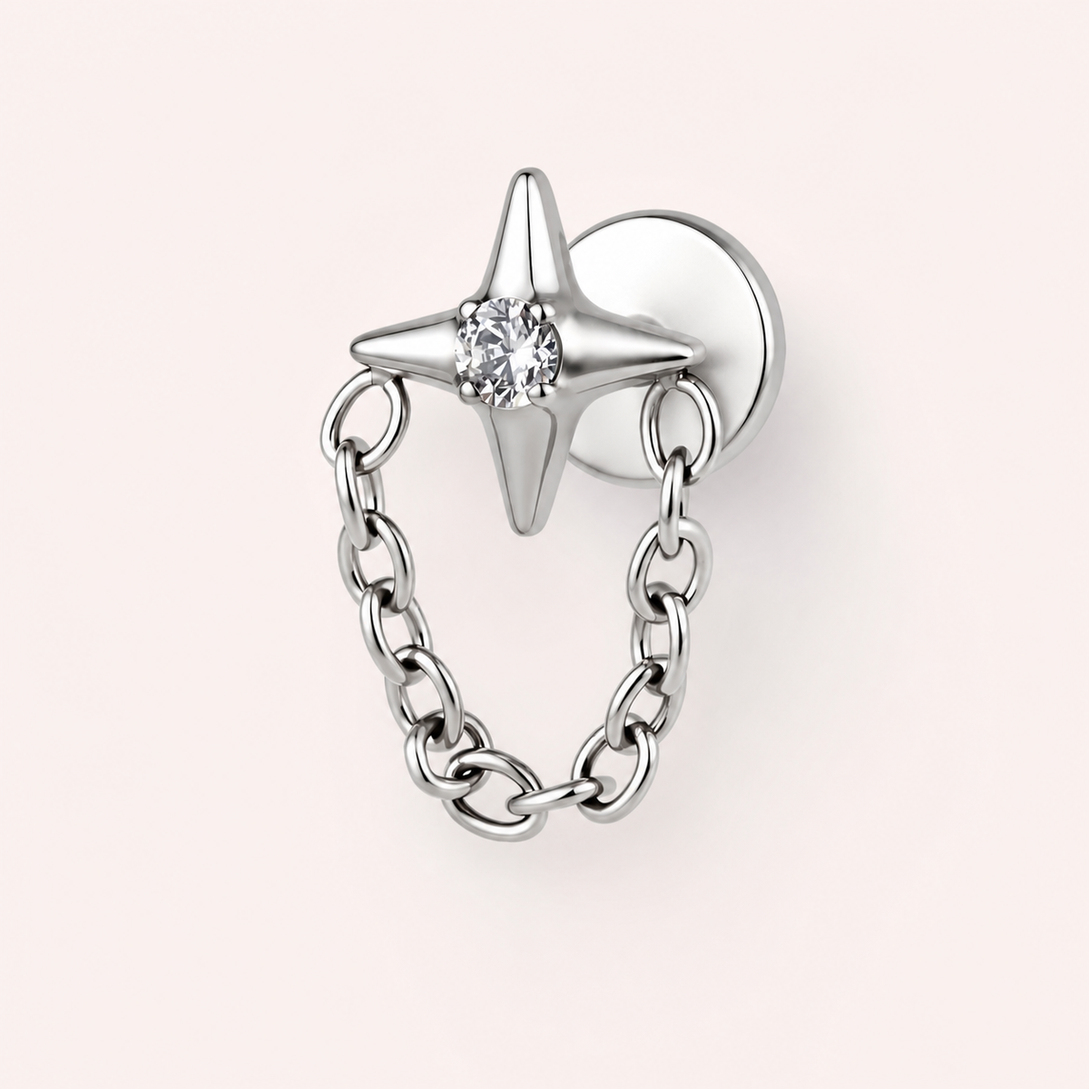 Clear CZ ASTM F136 Titanium Flat Back - Silver, Internally Threaded, 16G, 1.2 x 8+4 mm — primary product image (P-FB-0090-S01)
