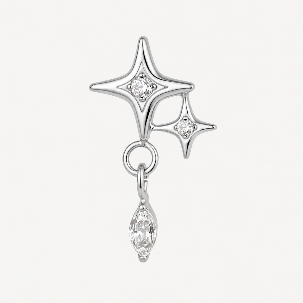 Clear CZ ASTM F136 Titanium Flat Back - Silver, Threadless, 16G, 1.2 x 6+4 mm — product detail views (P-FB-0093-S01)
