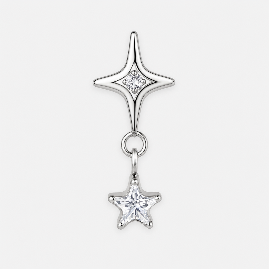 Clear CZ ASTM F136 Titanium Flat Back - Silver, Threadless, 16G, 1.2 x 6+4 mm — primary product image (P-FB-0095-S01)
