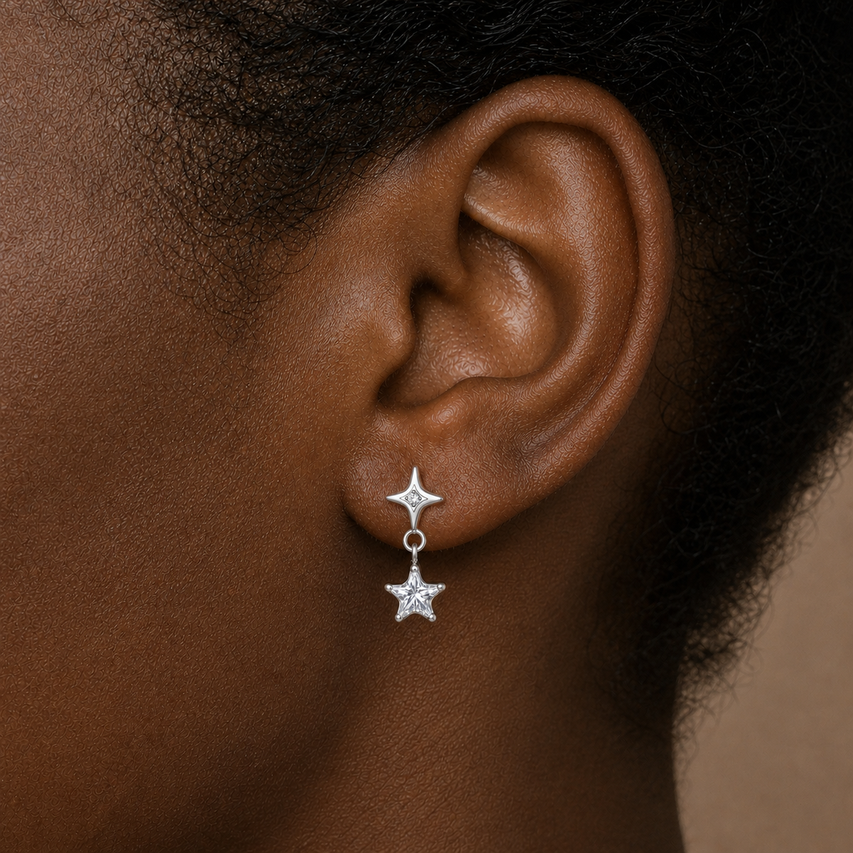Clear CZ ASTM F136 Titanium Flat Back - Silver, Threadless, 16G, 1.2 x 6+4 mm — wearing view three (P-FB-0095-S01)