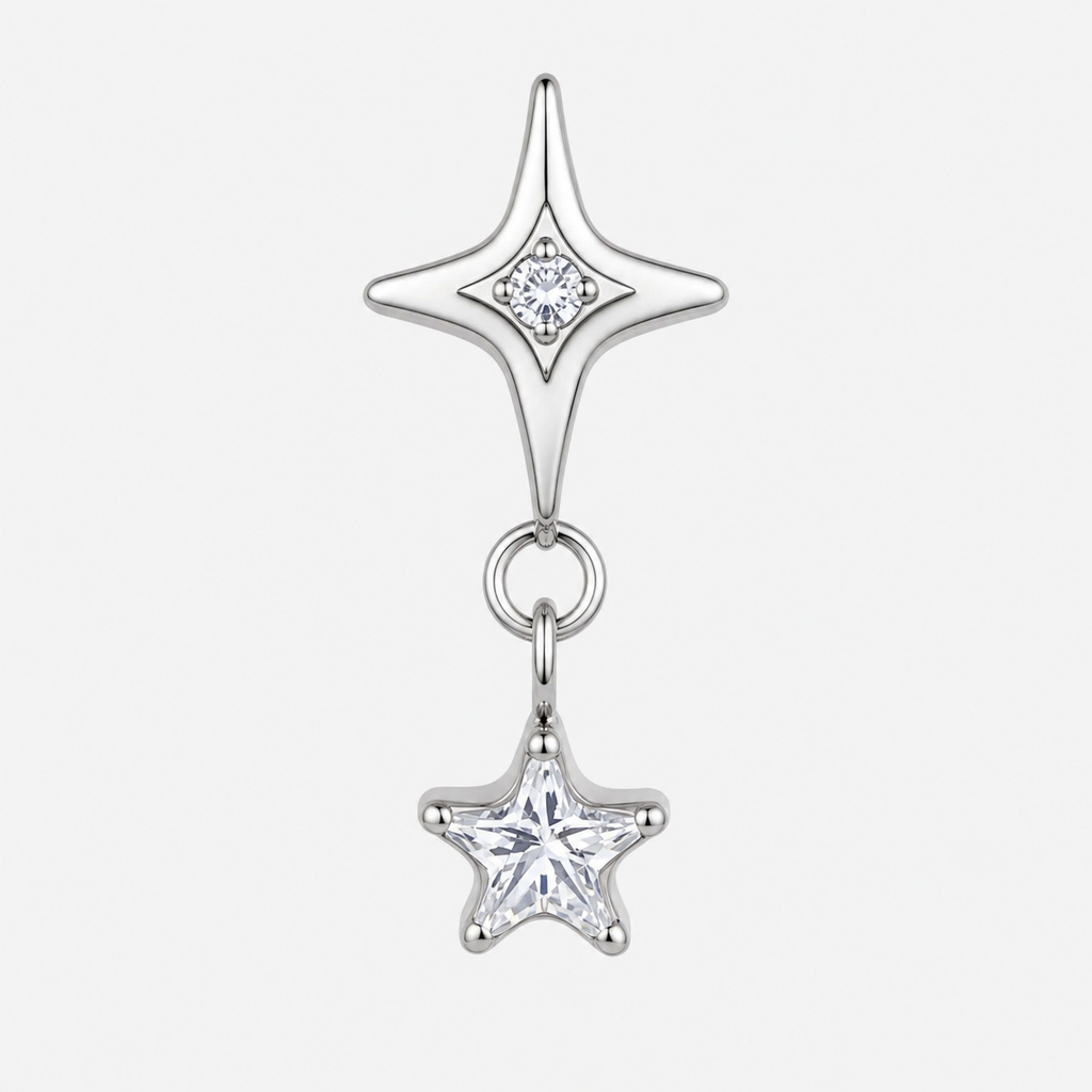 Clear CZ ASTM F136 Titanium Flat Back - Silver, Threadless, 16G, 1.2 x 6+4 mm — product detail views (P-FB-0095-S01)