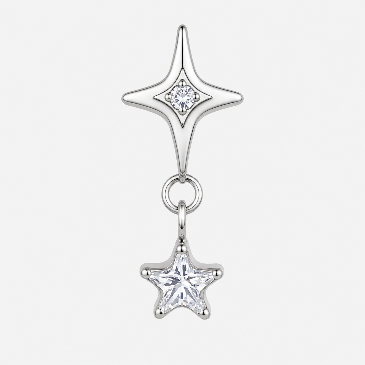 Clear CZ ASTM F136 Titanium Flat Back - Silver, Threadless, 16G, 1.2 x 6+4 mm — product detail views (P-FB-0095-S01)