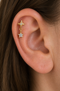 Clear CZ ASTM F136 Titanium Flat Back - Gold, Threadless, 16G, 1.2 x 6+4 mm — wearing view four (P-FB-0096-G01)