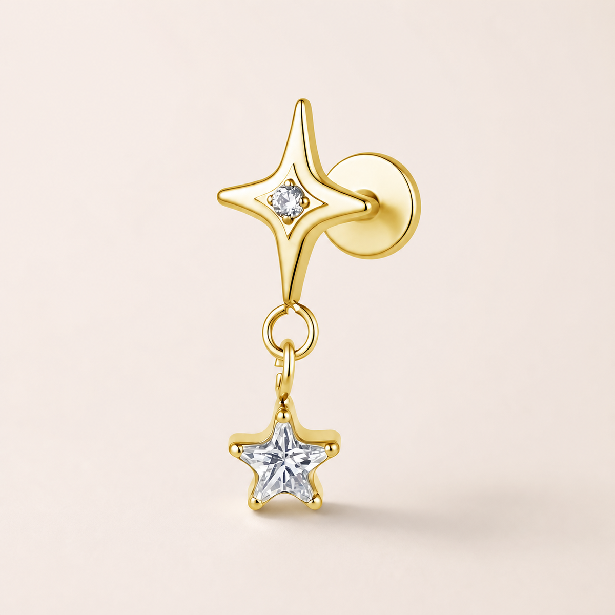 Clear CZ ASTM F136 Titanium Flat Back - Gold, Threadless, 16G, 1.2 x 6+4 mm — primary product image (P-FB-0096-G01)