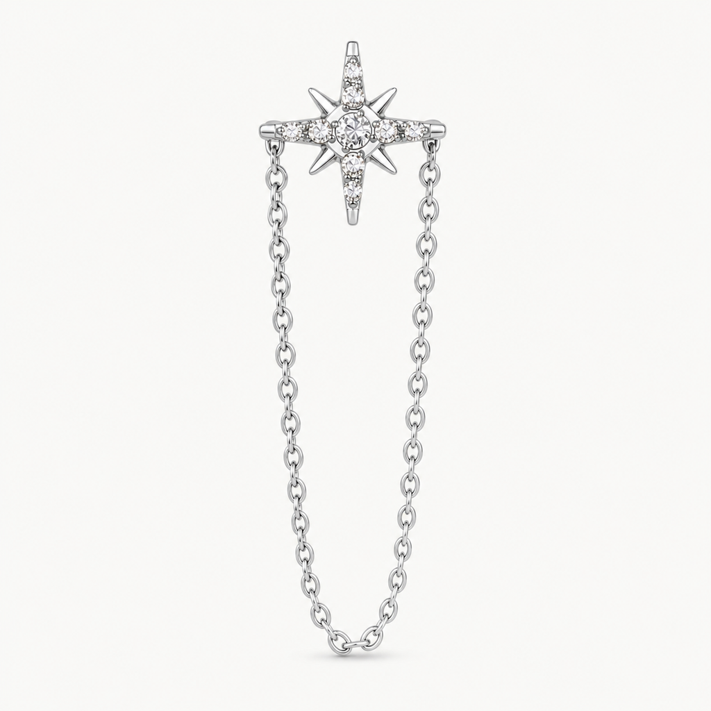 Clear CZ ASTM F136 Titanium Flat Back - Silver, Internally Threaded, 18G, 1.0 x 6+4 mm — primary product image (P-FB-0097-S01)
