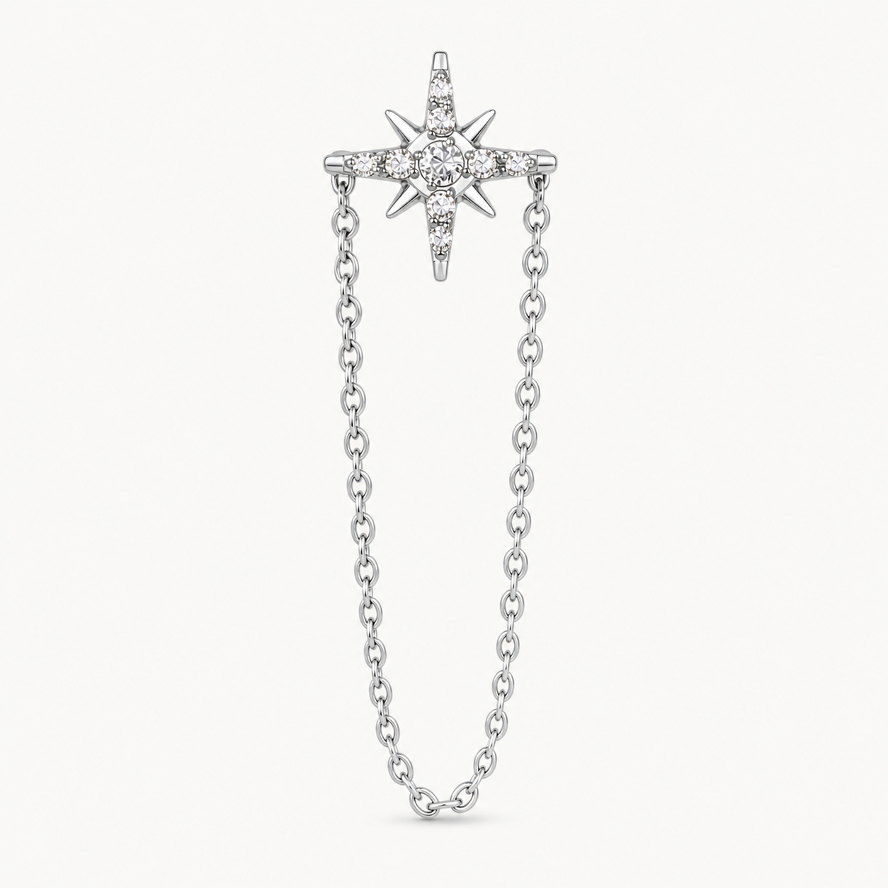 Clear CZ ASTM F136 Titanium Flat Back - Silver, Internally Threaded, 18G, 1.0 x 6+4 mm — primary product image (P-FB-0097-S01)