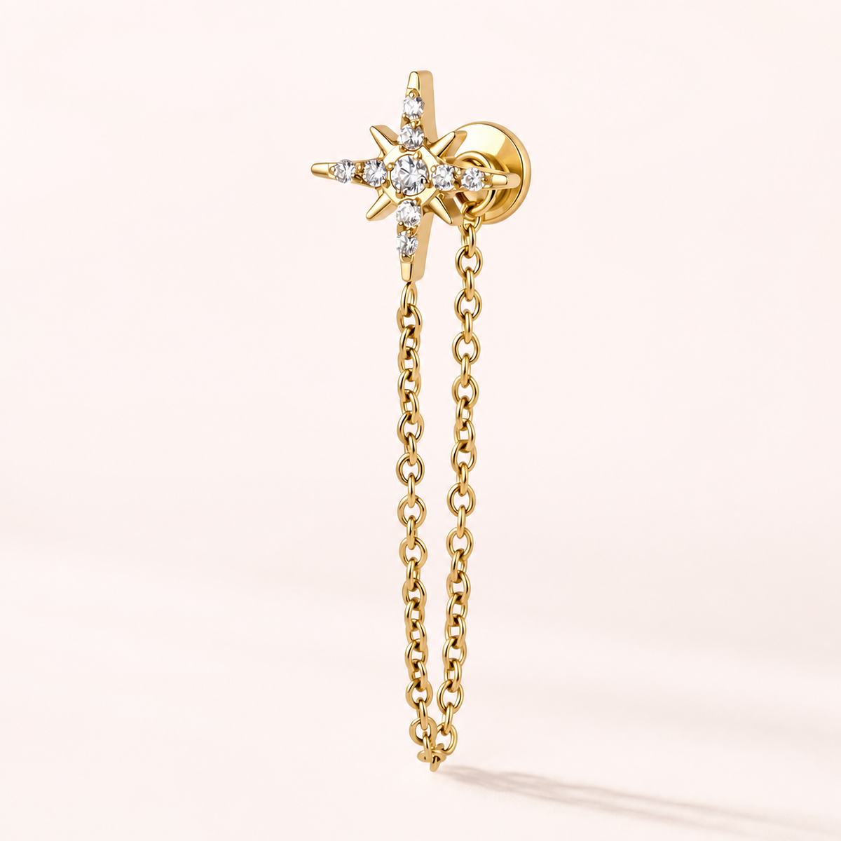 Clear CZ ASTM F136 Titanium Flat Back - Gold, Internally Threaded, 18G, 1.0 x 6+4 mm — primary product image (P-FB-0098-G01)