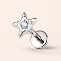 Clear CZ ASTM F136 Titanium Flat Back - Silver, Internally Threaded, 18G, 1.0 x 6+4 mm — primary product image (P-FB-0099-S01)