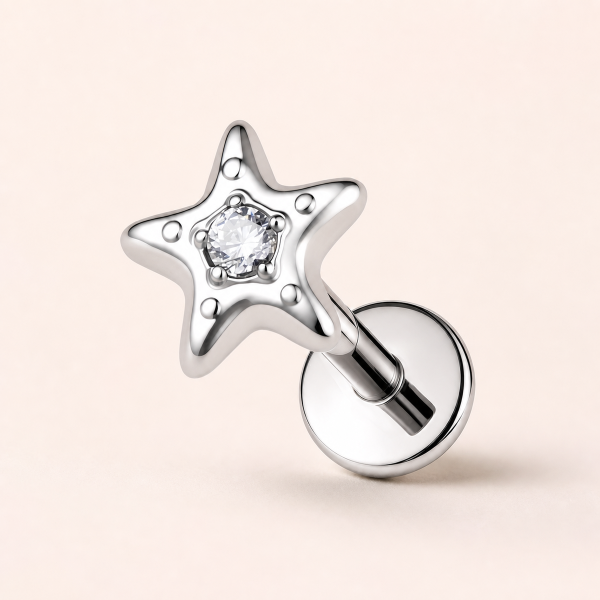 Clear CZ ASTM F136 Titanium Flat Back - Silver, Internally Threaded, 18G, 1.0 x 6+4 mm — primary product image (P-FB-0099-S01)