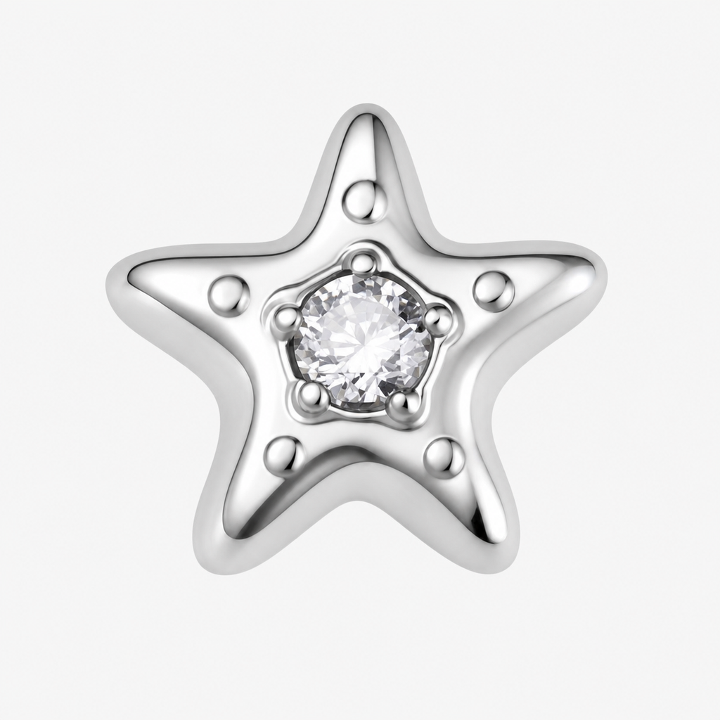 Clear CZ ASTM F136 Titanium Flat Back - Silver, Internally Threaded, 18G, 1.0 x 6+4 mm — product detail views (P-FB-0099-S01)