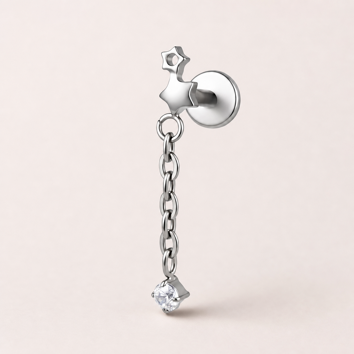 Clear CZ ASTM F136 Titanium Flat Back - Silver, Threadless, 16G, 1.2 x 6+4 mm — primary product image (P-FB-0100-S01)