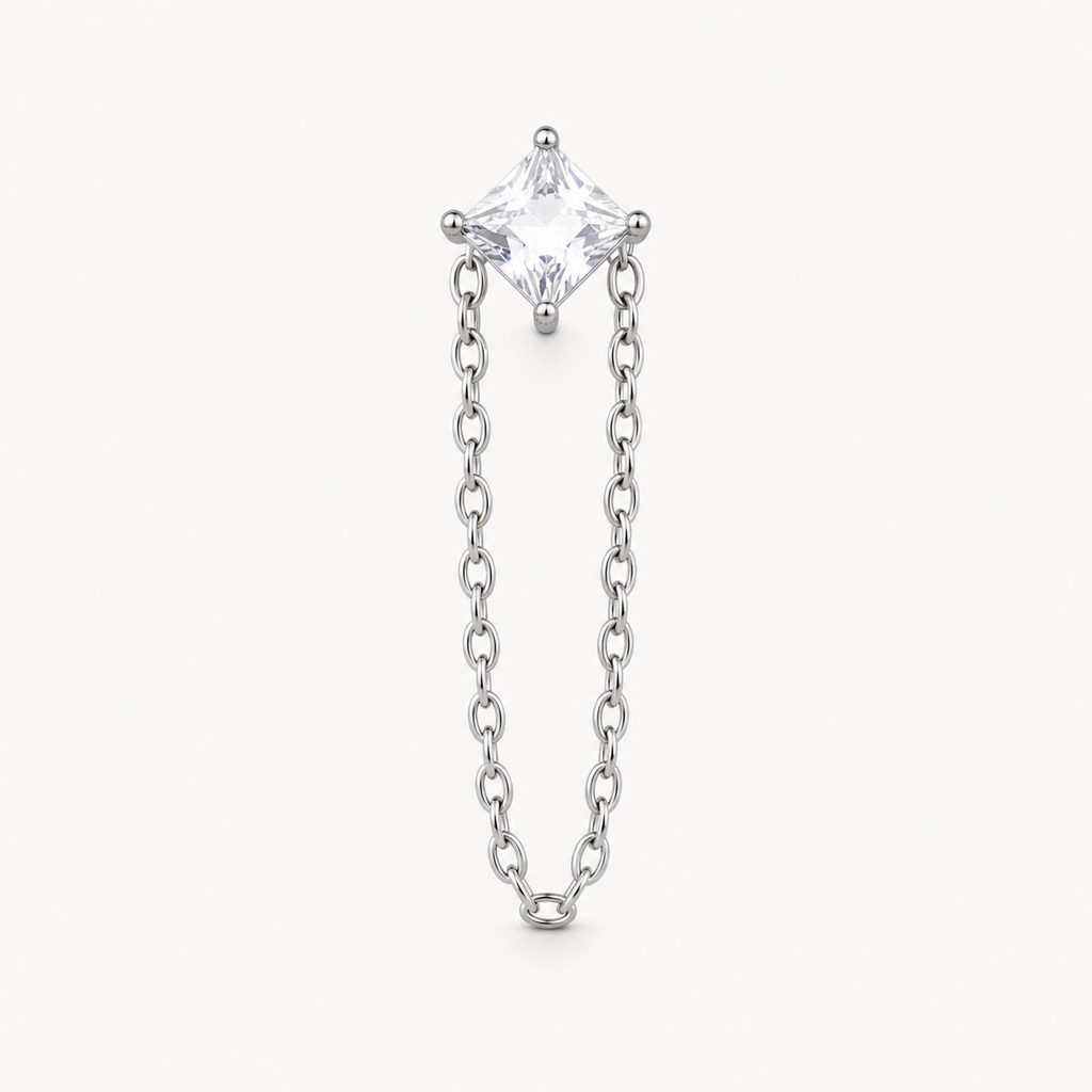 Clear CZ ASTM F136 Titanium Flat Back - Silver, Threadless, 18G, 1.0 x 6+4 mm — primary product image (P-FB-0101-S01)
