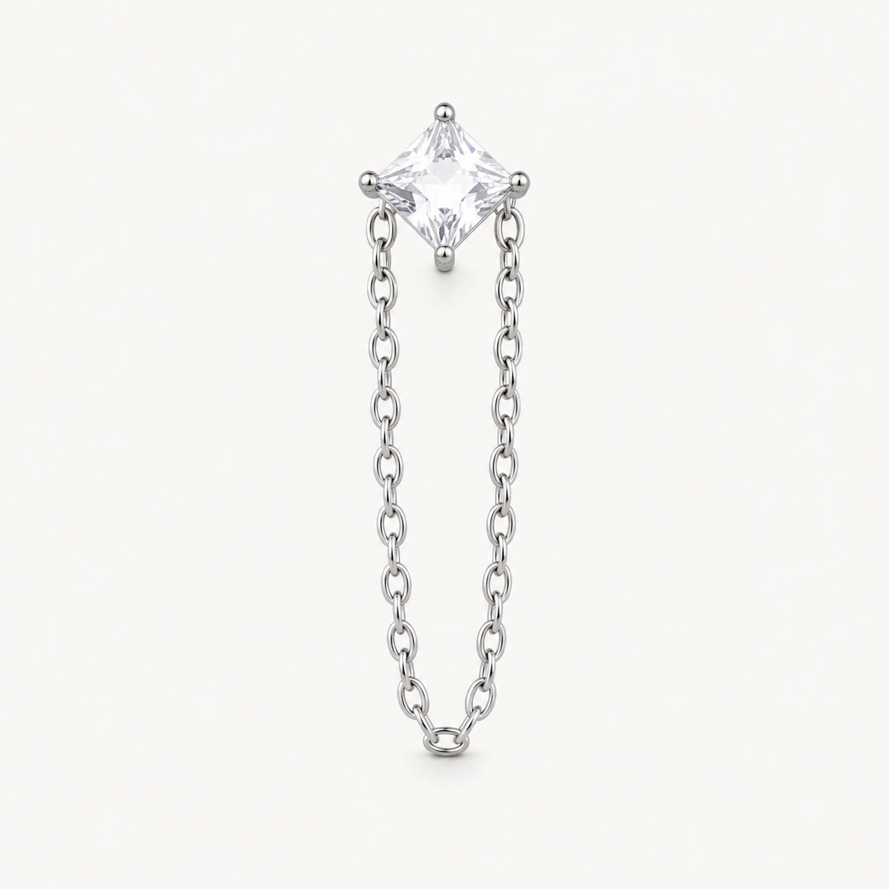 Clear CZ ASTM F136 Titanium Flat Back - Silver, Threadless, 18G, 1.0 x 6+4 mm — primary product image (P-FB-0101-S01)