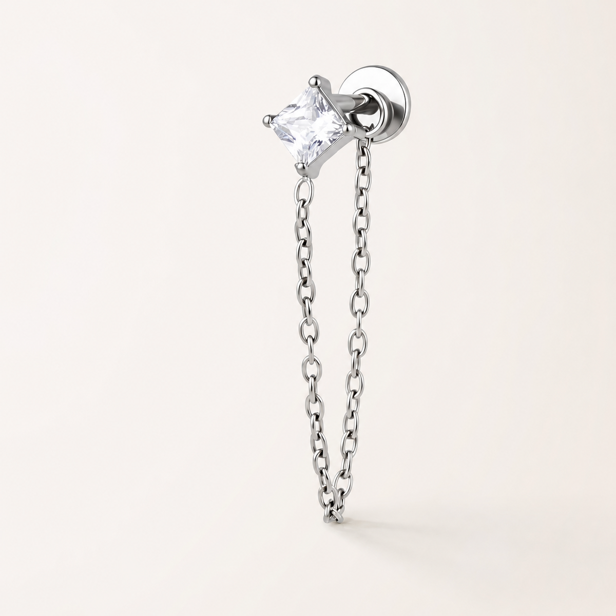 Clear CZ ASTM F136 Titanium Flat Back - Silver, Threadless, 18G, 1.0 x 6+4 mm — primary product image (P-FB-0101-S01)