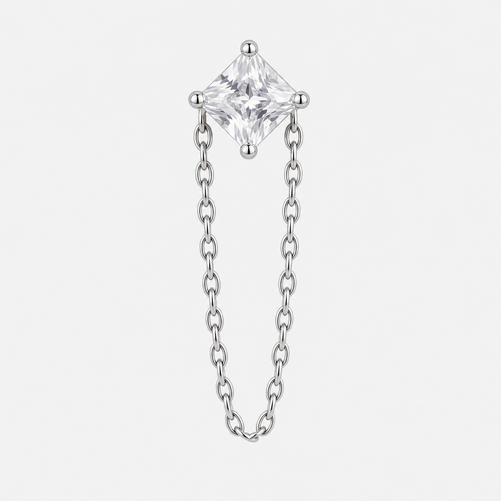 Clear CZ ASTM F136 Titanium Flat Back - Silver, Threadless, 18G, 1.0 x 6+4 mm — product detail views (P-FB-0101-S01)