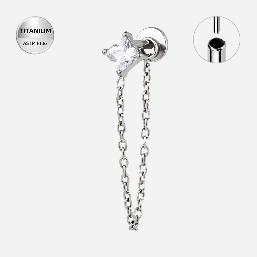 Clear CZ ASTM F136 Titanium Flat Back - Silver, Threadless, 18G, 1.0 x 6+4 mm — product detail views (P-FB-0101-S01)