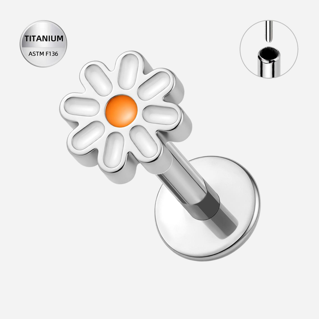 ASTM F136 Titanium Flat Back - Silver, Threadless, 20G, 0.8 x 6+4.3+4 mm — product detail views (P-FB-0102-S01)