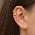 ASTM F136 Titanium Flat Back - Gold, Threadless, 20G, 0.8 x 6+4.3+4 mm — wearing view four (P-FB-0103-G01)