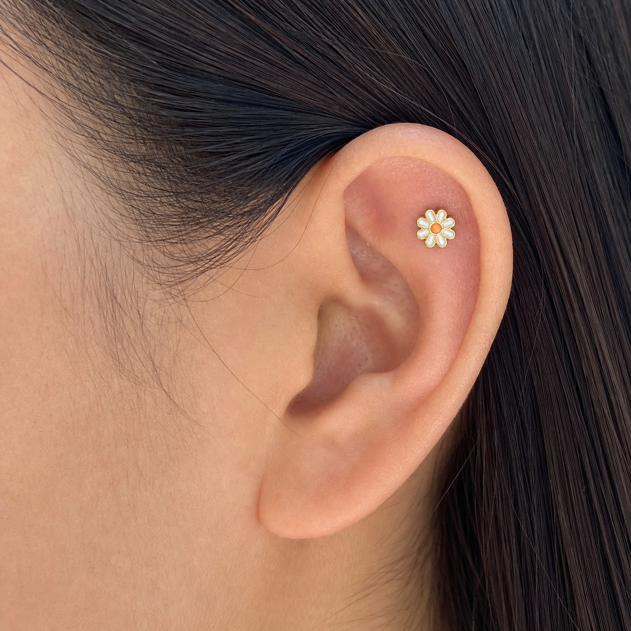 ASTM F136 Titanium Flat Back - Gold, Threadless, 20G, 0.8 x 6+4.3+4 mm — wearing view three (P-FB-0103-G01)