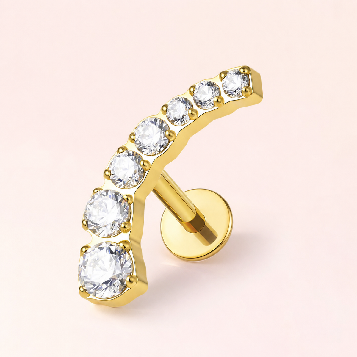 Clear CZ ASTM F136 Titanium Flat Back - Gold, Threadless, 16G, 1.2 x 6+4 mm — primary product image (P-FB-0104-G01)