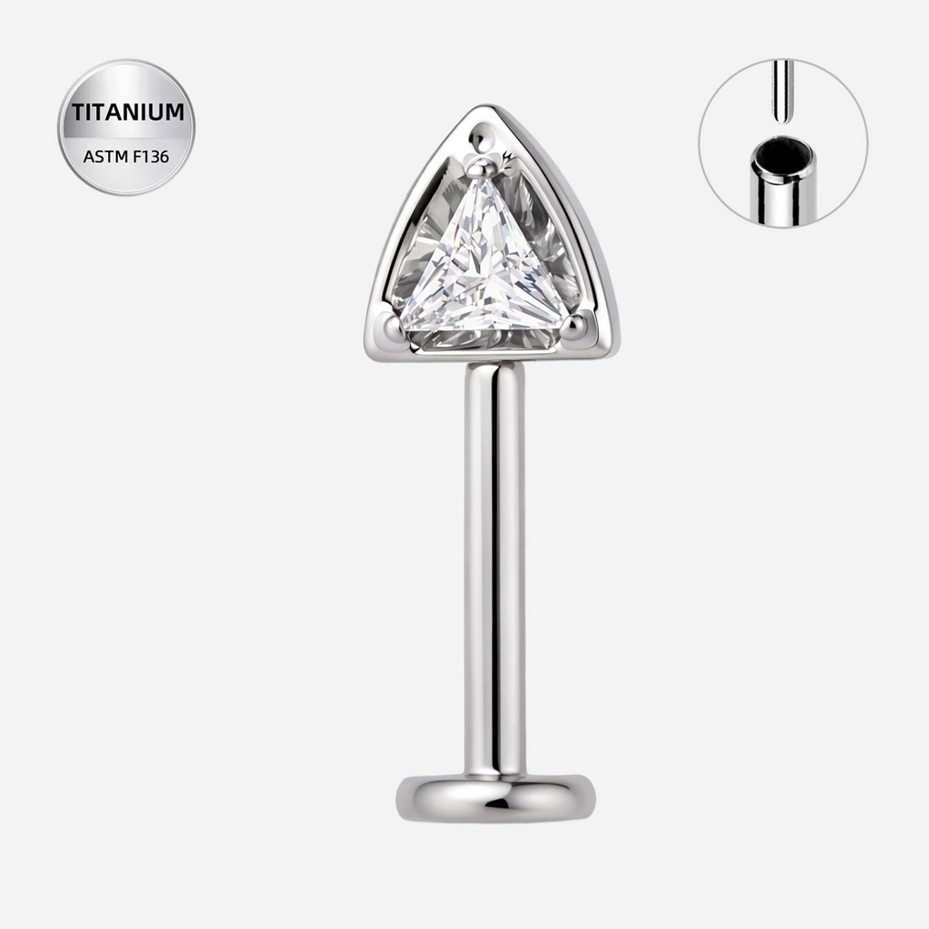 Clear CZ ASTM F136 Titanium Flat Back - Silver, Threadless, 16G, 1.2 x 8+4 mm — product detail views (P-FB-0105-S01)