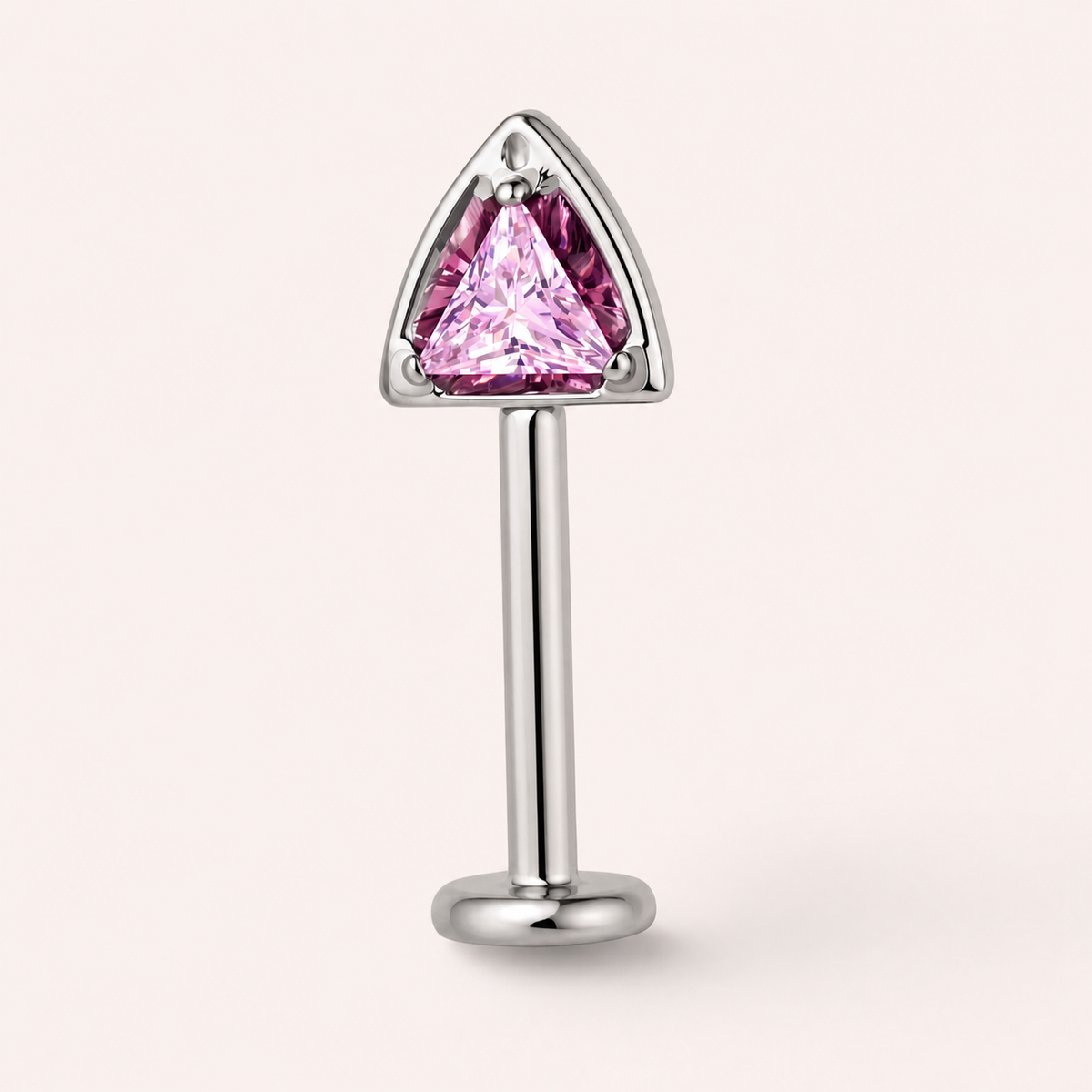 Pink CZ ASTM F136 Titanium Flat Back - Silver, Threadless, 16G, 1.2 x 8+4 mm — primary product image (P-FB-0106-S01)