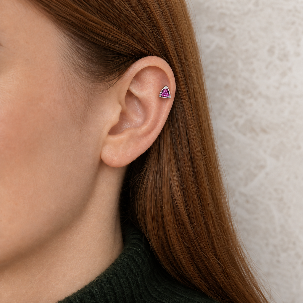 ROSE ASTM F136 Titanium Flat Back - Silver, Threadless, 16G, 1.2 x 8+4 mm — wearing view one (P-FB-0107-S01)