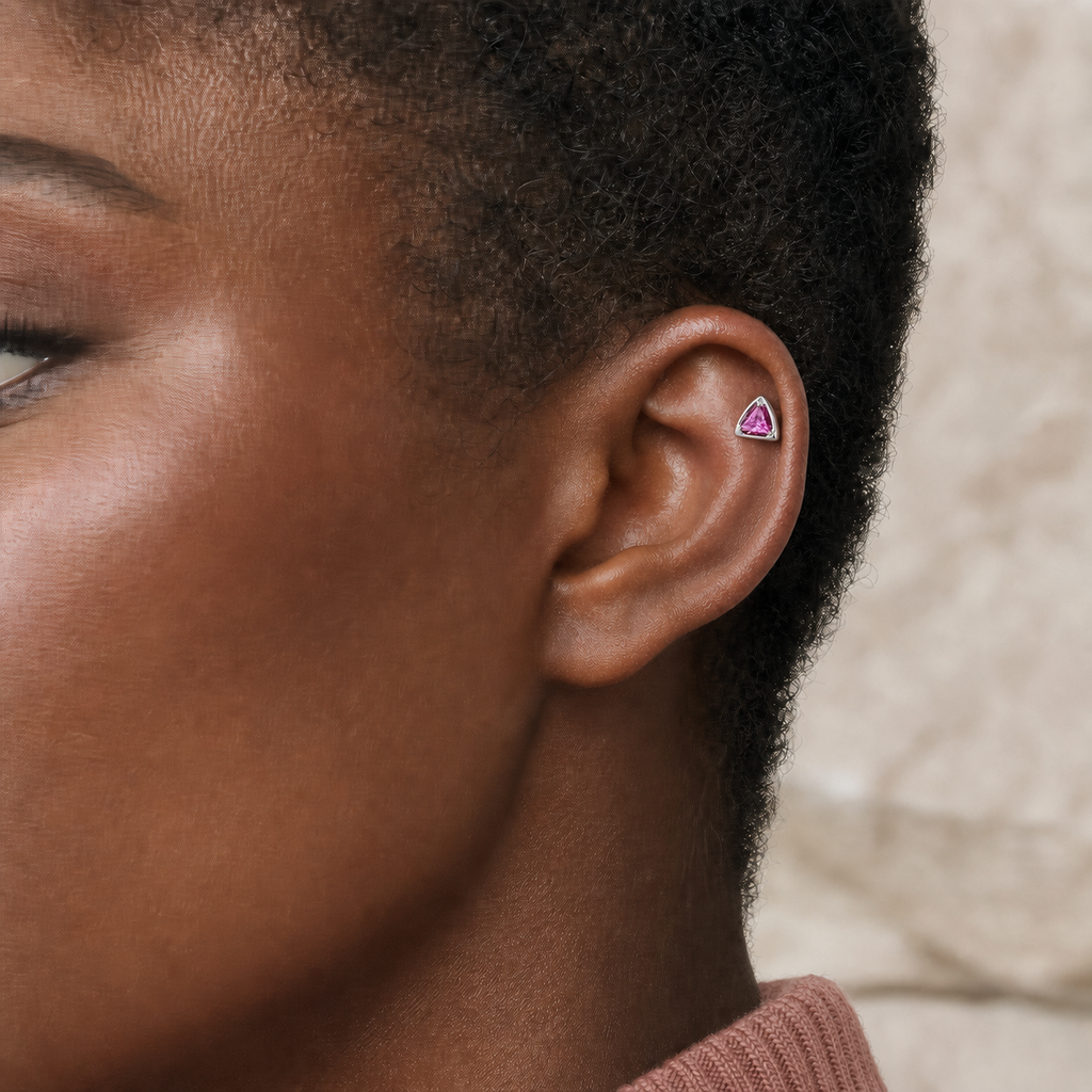 ROSE ASTM F136 Titanium Flat Back - Silver, Threadless, 16G, 1.2 x 8+4 mm — wearing view two (P-FB-0107-S01)