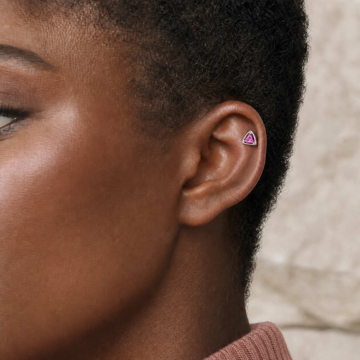 ROSE ASTM F136 Titanium Flat Back - Silver, Threadless, 16G, 1.2 x 8+4 mm — wearing view two (P-FB-0107-S01)