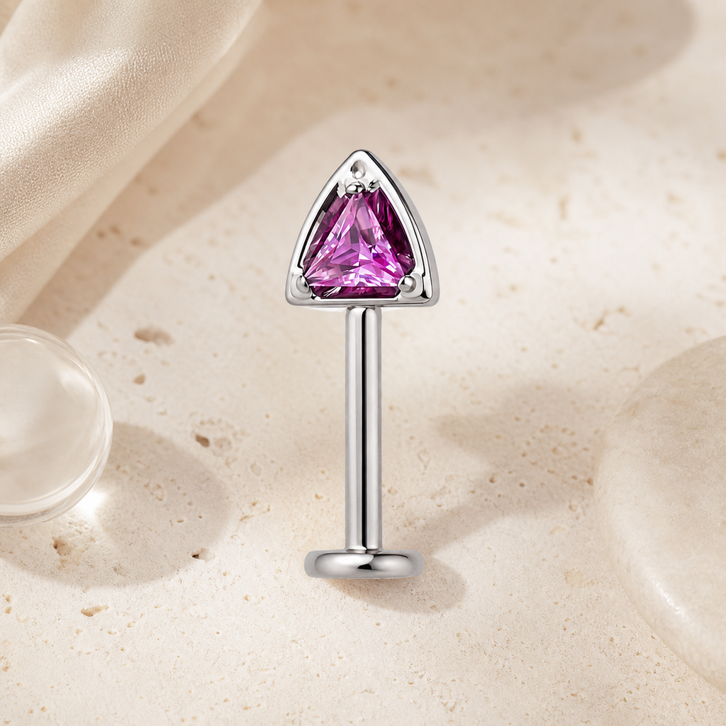 ROSE ASTM F136 Titanium Flat Back - Silver, Threadless, 16G, 1.2 x 8+4 mm — styled flat lay (P-FB-0107-S01)