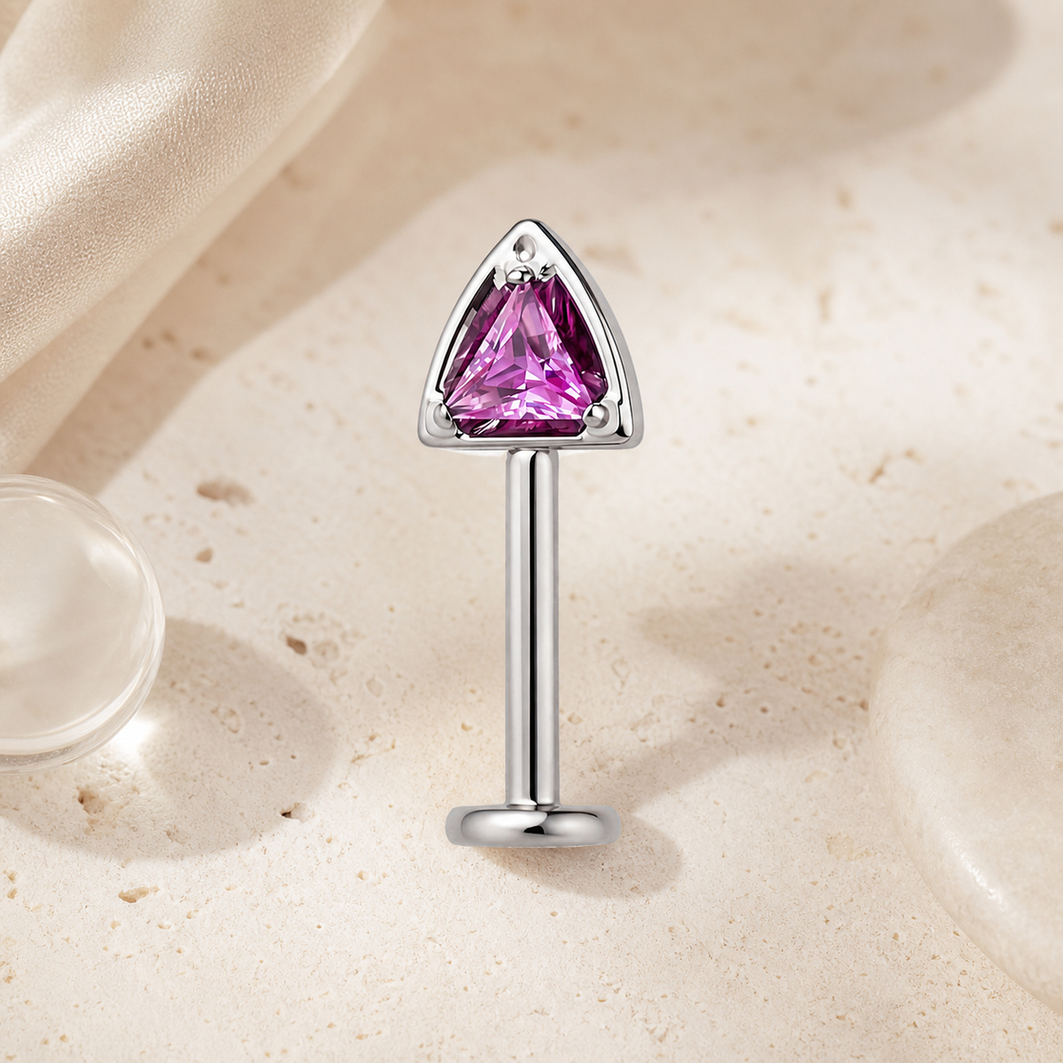 ROSE ASTM F136 Titanium Flat Back - Silver, Threadless, 16G, 1.2 x 8+4 mm — styled flat lay (P-FB-0107-S01)